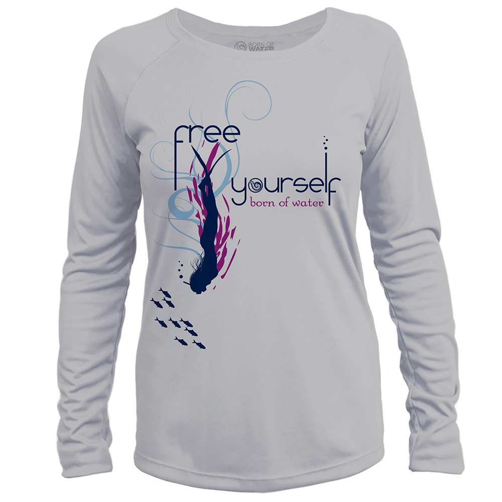 Free Yourself: Womens UV UPF 50+ Performance Shirt: Gray