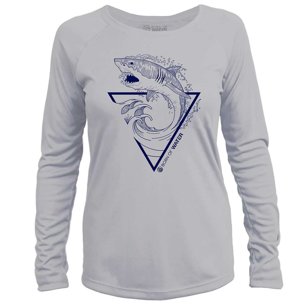 Great White Shark: Womens UV UPF 50+ Performance Shirt: Gray - Front