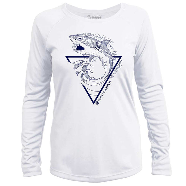 Great White Shark: Womens UV UPF 50+ Performance Shirt: White - Front