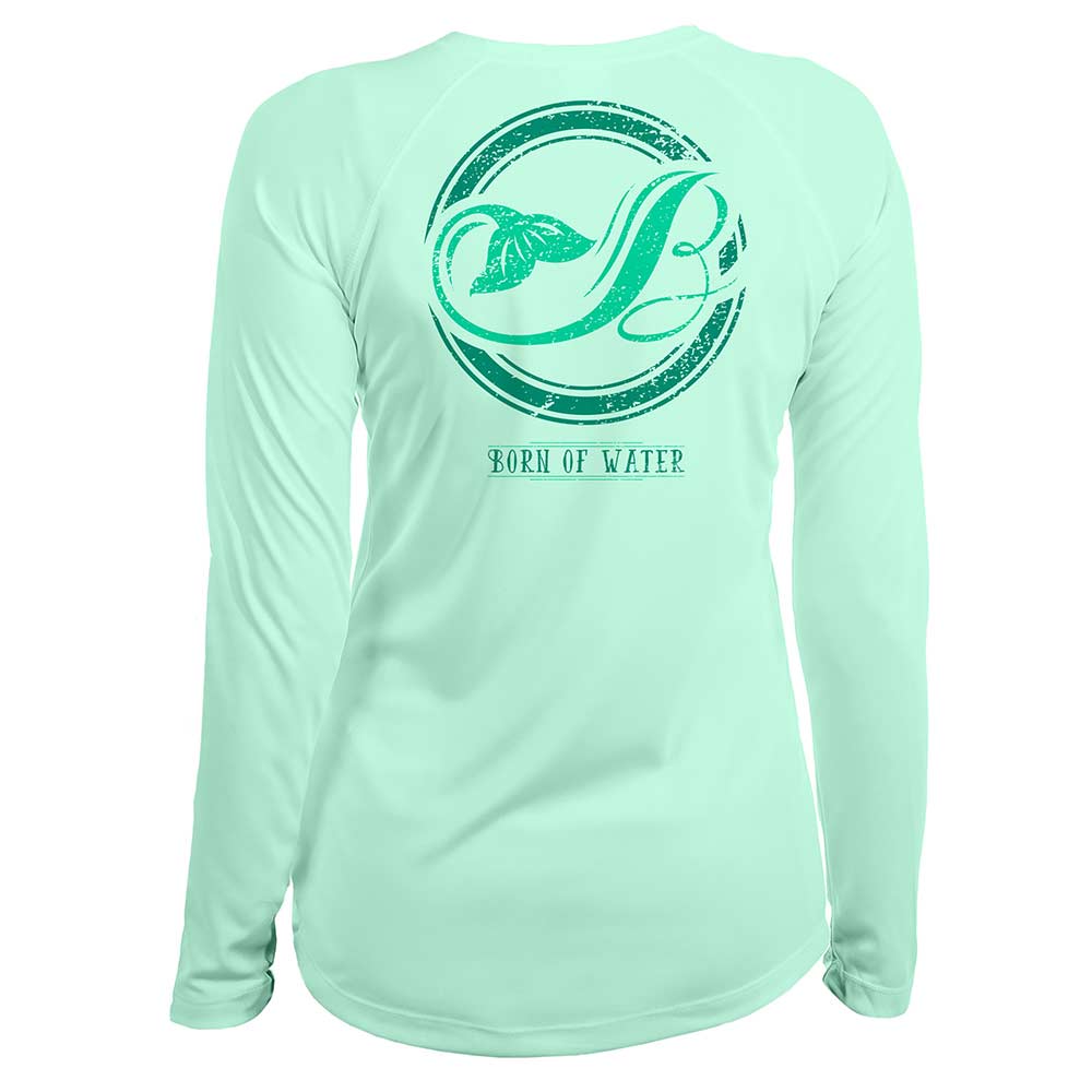 Mermaid Tail: Women's Scuba Diving UV UPF 50+ Performance Shirt: Seagreen - Back