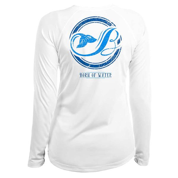 Mermaid Tail: Women's Scuba Diving UV UPF 50+ Performance Shirt: White - Back