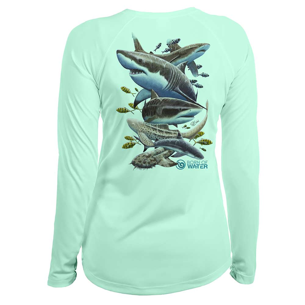 Misunderstood Beauty: Women's Shark Scuba Diving UV UPF 50+ Performance Shirt: Seagreen - Back