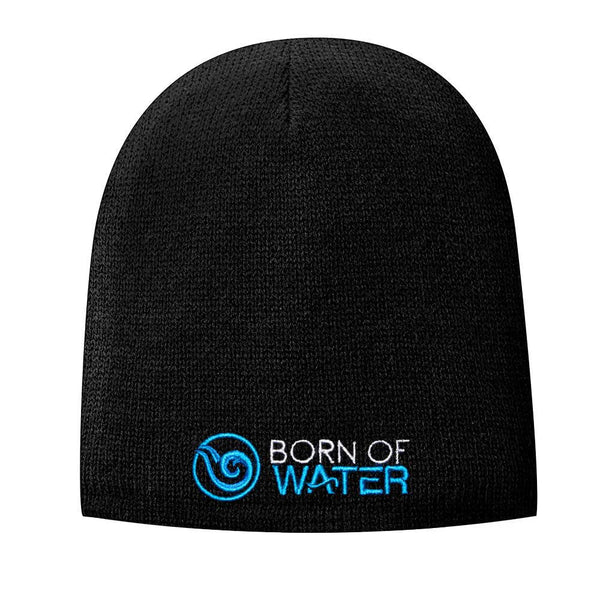 Fleece Lined Beanie with Signature Logo: Blue/Black