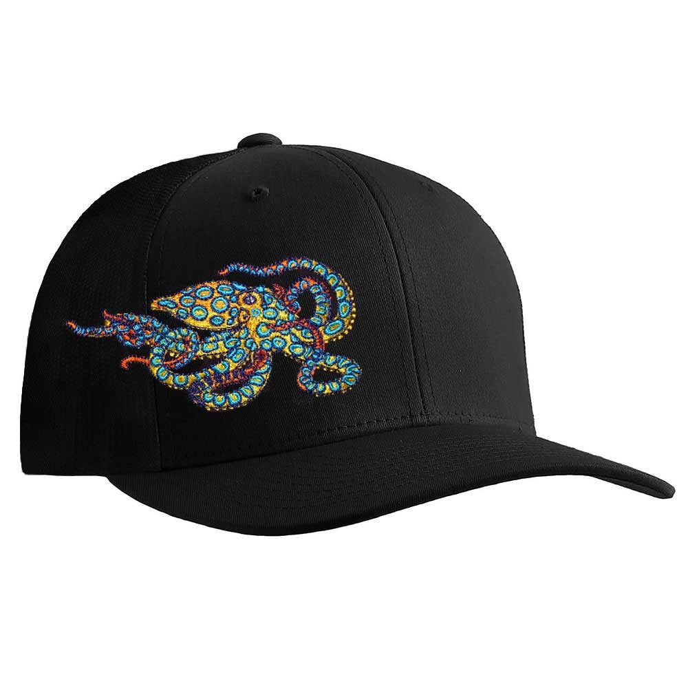 Blue Ring Octopus Flexfit Fitted Hat - Front