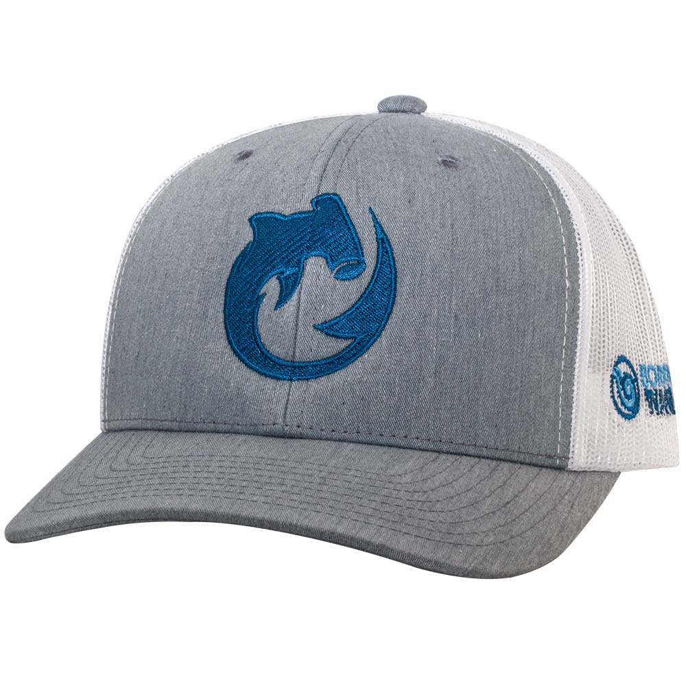 Circling Hammerhead Shark Trucker Hat - H. Gray/White