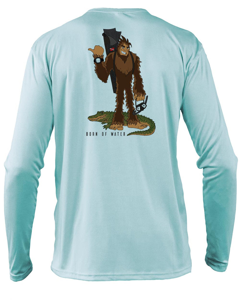 Freediving Sasquatch Skunk Ape UV UPF 50+ Performance Shirt: Lt. Blue - Back