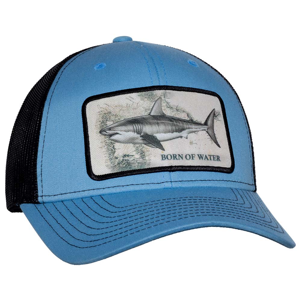 Great White Shark Scuba Diving Trucker Hat - Carolina Blue/Black