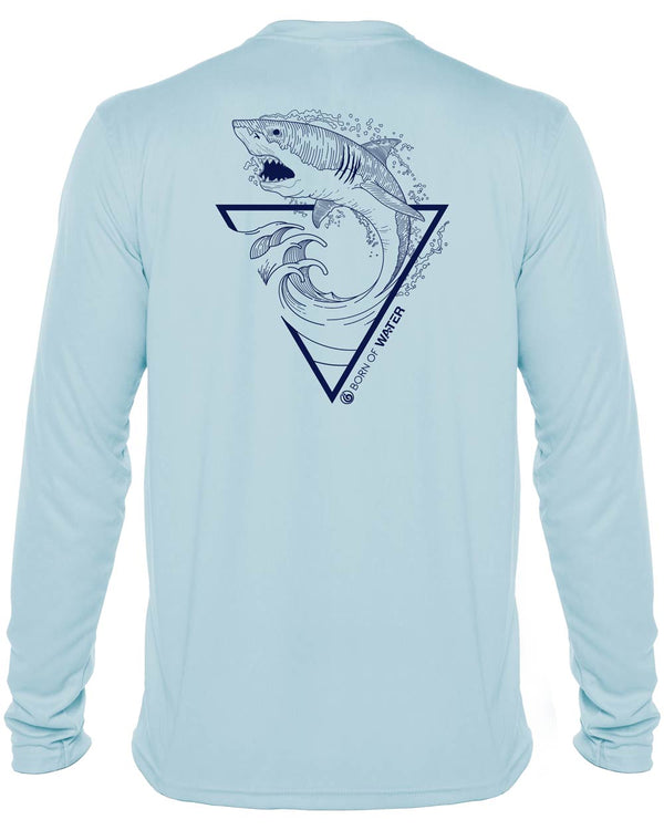 Great White Shark: Men's UV UPF 50+ Protection Shirt: Lt. Blue - Back