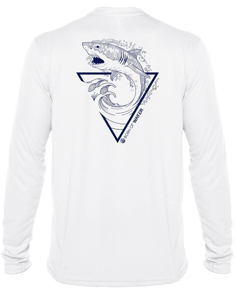 Great White Shark: Men's UV UPF 50+ Protection Shirt: White - Back