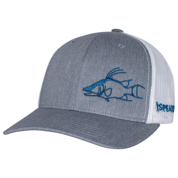 Speared hogfish Trucker Hat: Heather Gray/White