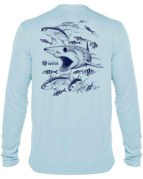Mako Shark: Men's UV UPF 50+ Protection Shirt: Lt. Blue - Back
