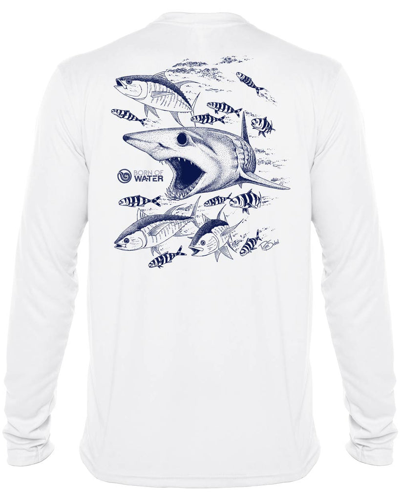 Mako Shark: Men's UV UPF 50+ Protection Shirt: White - Back