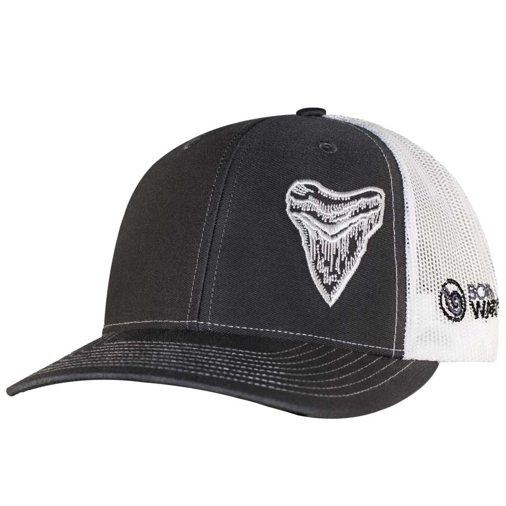 Megalodon "MEG" Shark Tooth Trucker Hat - Gray/White