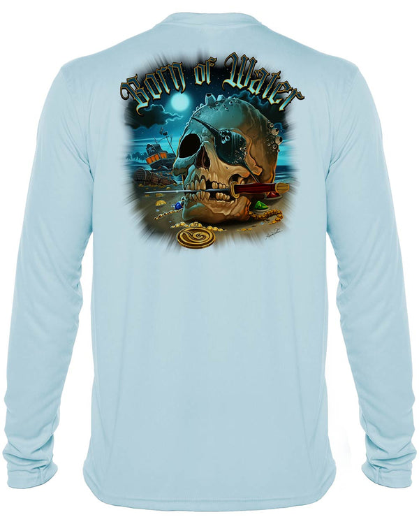 Pirate Skull UV UPF 50+ Protection Shirt: Lt. Blue - Back