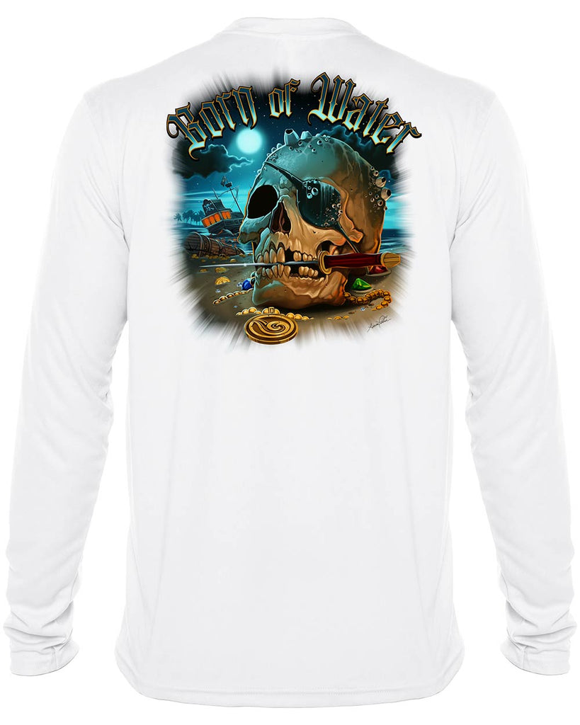 Pirate Skull UV UPF 50+ Protection Shirt: White - Back