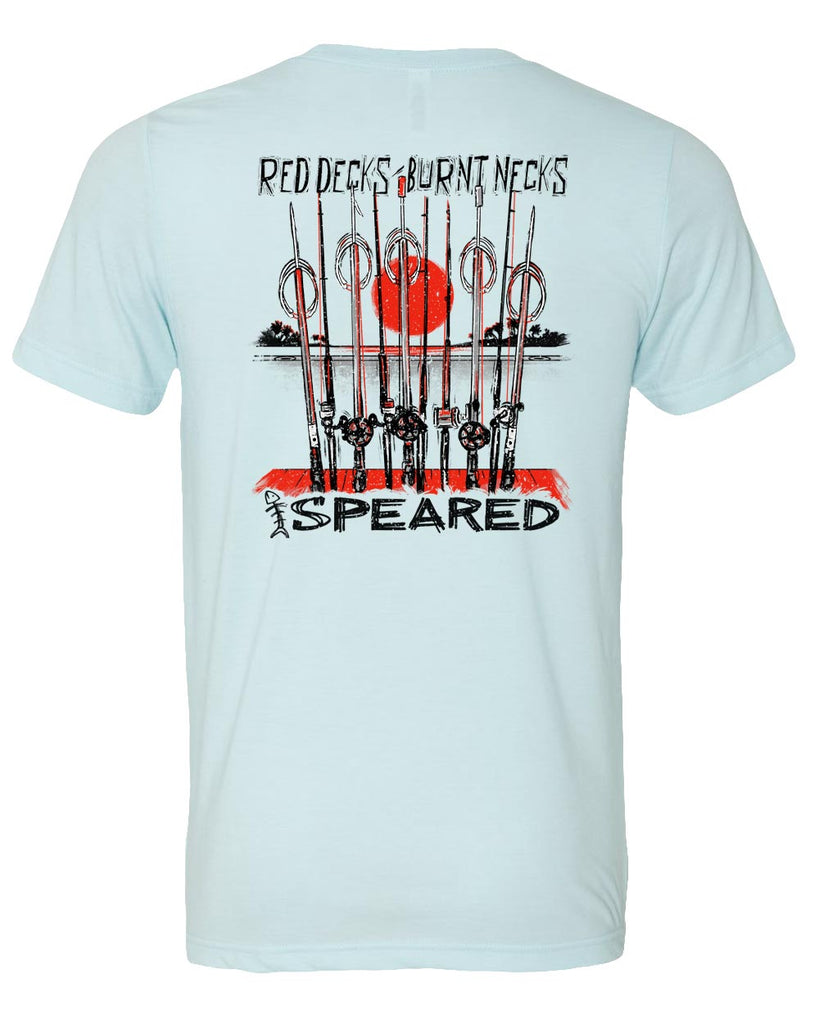 Red Deck, Burnt Necks Spearfishing T-Shirt: Mens - Lt. Blue - Back