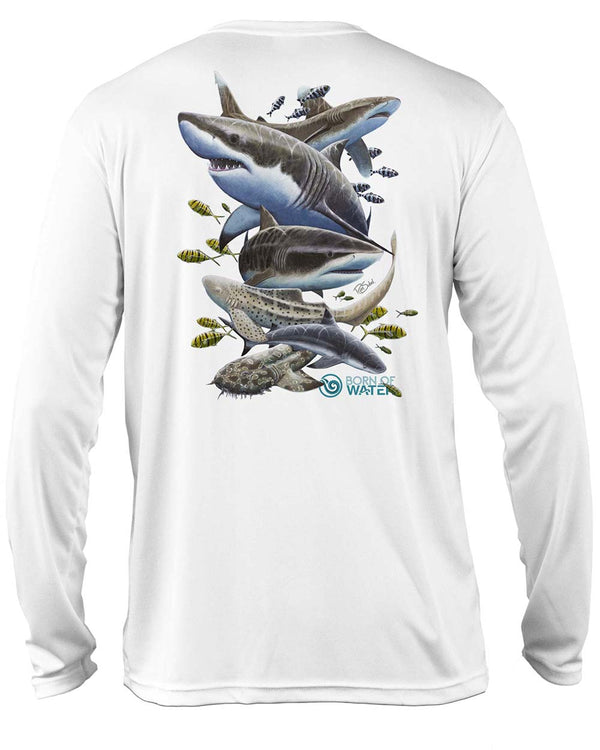 Shark Scuba Diving UV UPF 50+ Performance Shirt: White - Back