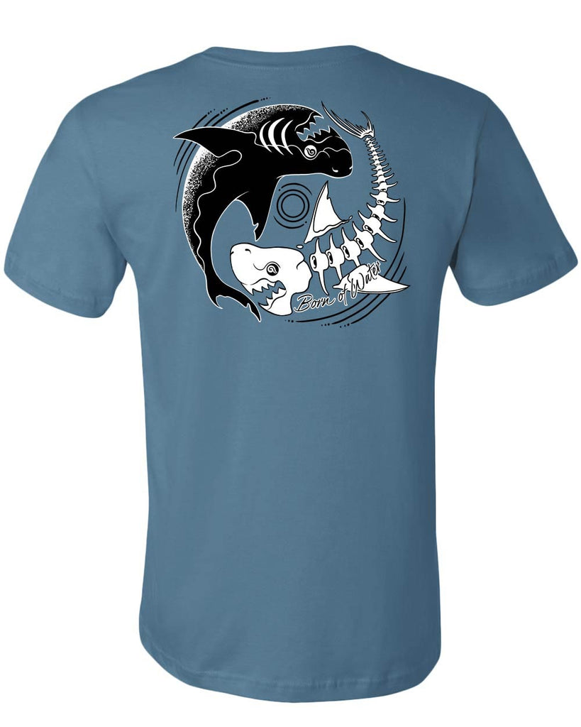 Taijitu Sharks - Yin & Yang Scuba Diving T-Shirt - Steel Blue - Back