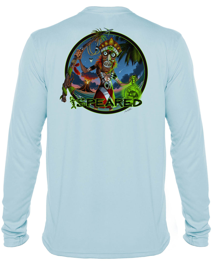 Voodoo Witch Doctor Spearfishing: UV UPF 50+ Protection Shirt: Lt. Blue - Back