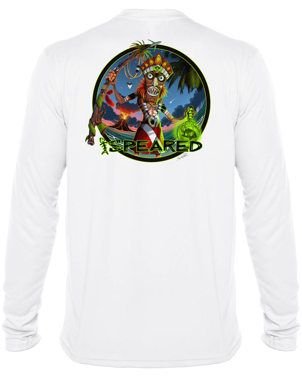 Voodoo Witch Doctor Spearfishing: UV UPF 50+ Protection Shirt: White - Back