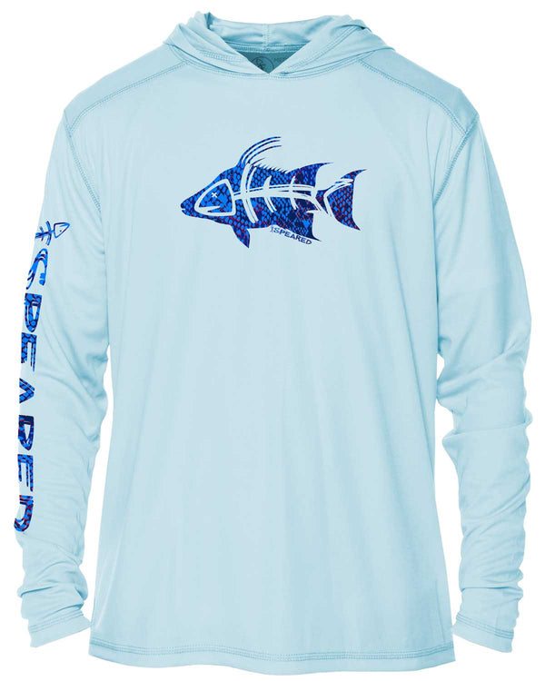 Hogfish Camo: UV UPF 50+ Sun Protection Hoodie: Lt. Blue - Front