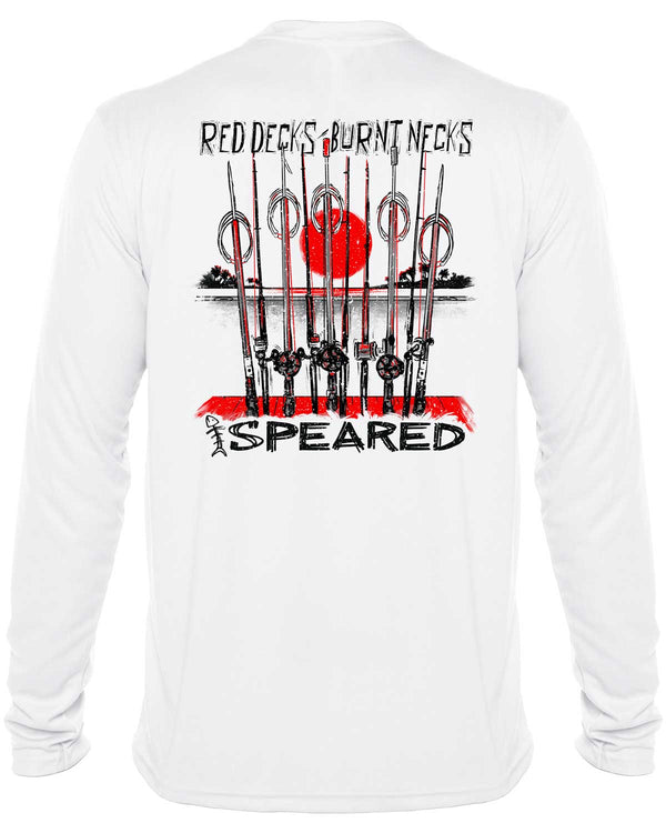 Red Decks Burnt Necks: Spearfishing: UV UPF 50+ Sun Protection Shirt Down: White - Back