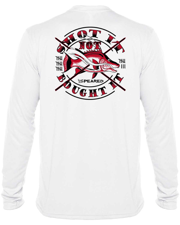 Hogfish: Shot It Not Bought It: UV UPF 50+ Sun Protection Shirt Down: White - Back