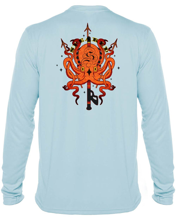 Tako Octopus Spearfishing: UV UPF 50+ Protection Shirt: Lt. Blue - Back