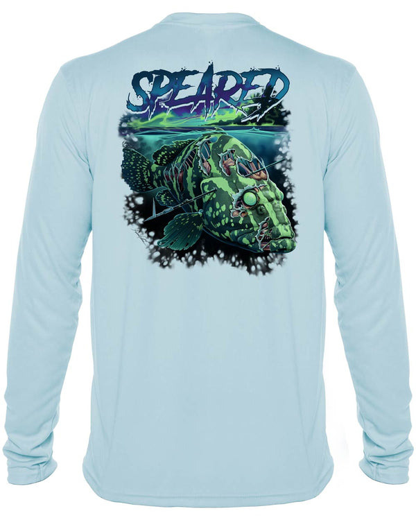Zombie Grouper Spearfishing: UV UPF 50+ Protection Shirt: Lt. Blue - Back